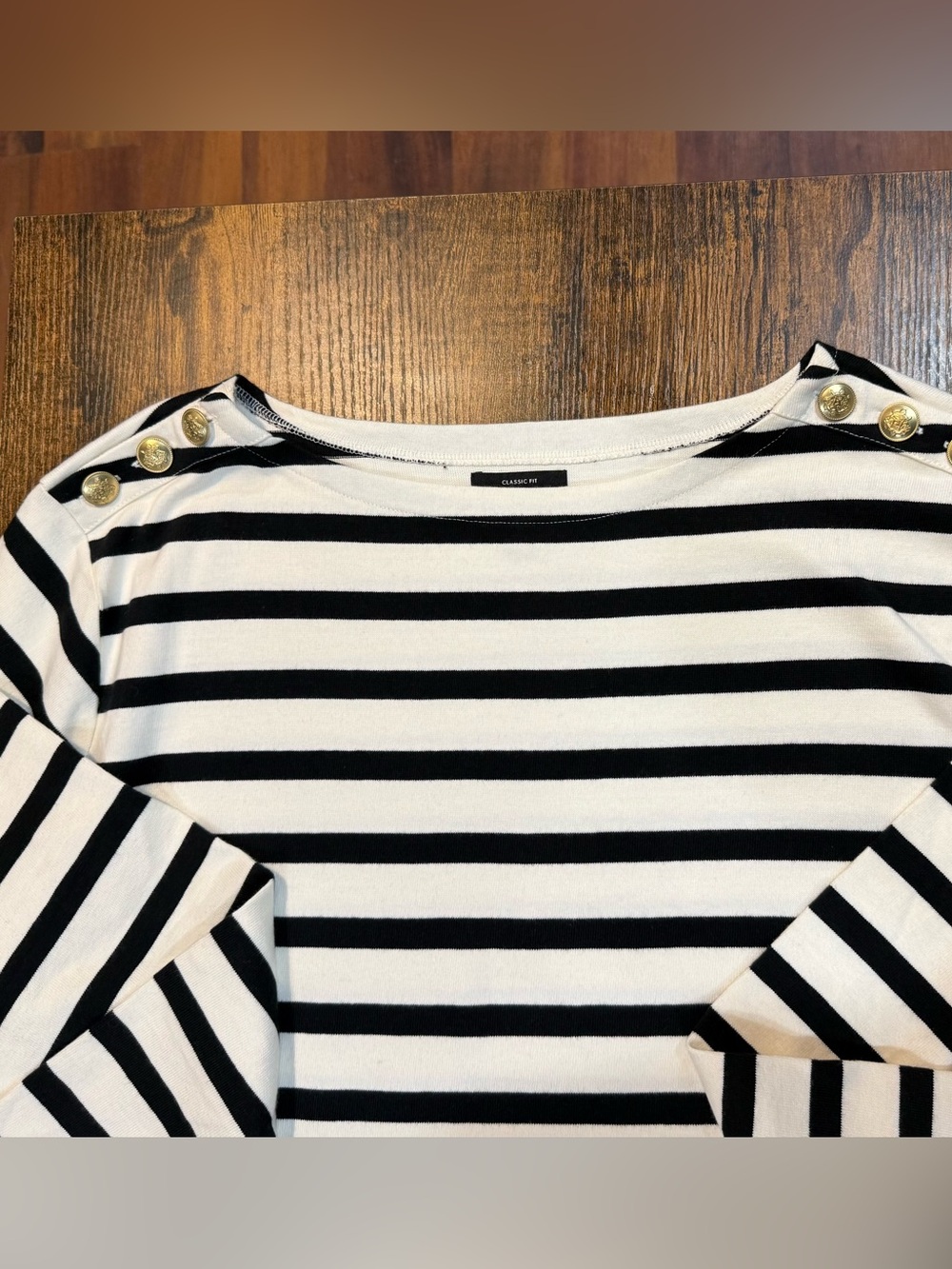 J.Crew Mariner Cloth Striped Shirt Dress XL Gold Buttons Nautical Preppy - Picture 5 of 10